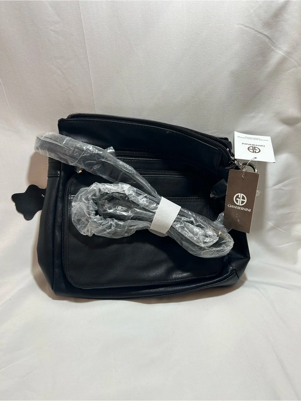 Giani Bernini Black Faux Leather Messenger Crossbody